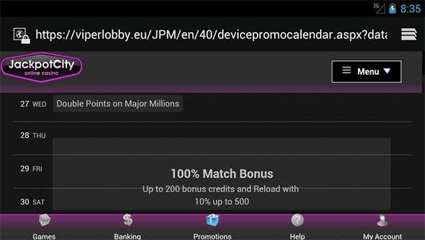 JackpotCity Mobile Casino Promotions Calendar Featured