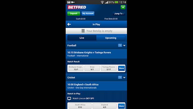 Betfred Mobile Sportsbook In Play Betting Screenshot